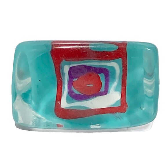 Vintage Acrylic Lucite Cocktail Ring Size 7 8 Aqua Red White Geometric Hand Made - Picture 1 of 9